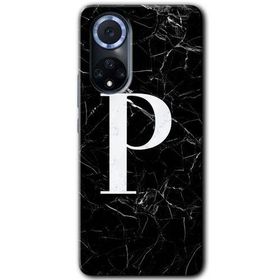 Huawei Nova 9 Siyah Mermer Desenli P Harfi Baskılı Uyumlu Silikon Kılıf