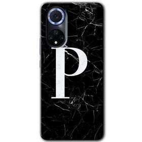Huawei Nova 9 Siyah Mermer Desenli P Harfi Baskılı Uyumlu Silikon Kılıf