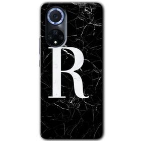 Huawei Nova 9 Siyah Mermer Desenli R Harfi Baskılı Uyumlu Silikon Kılıf
