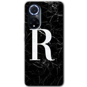 Huawei Nova 9 Siyah Mermer Desenli R Harfi Baskılı Uyumlu Silikon Kılıf