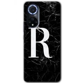 Huawei Nova 9 Siyah Mermer Desenli R Harfi Baskılı Uyumlu Silikon Kılıf