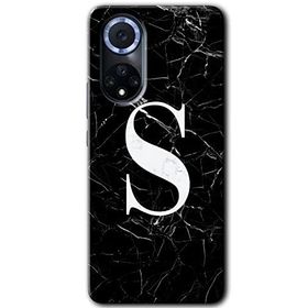 Huawei Nova 9 Siyah Mermer Desenli S Harfi Baskılı Uyumlu Silikon Kılıf