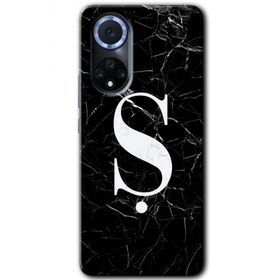 Huawei Nova 9 Siyah Mermer Desenli S Harfi Baskılı Uyumlu Silikon Kılıf