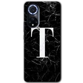 Huawei Nova 9 Siyah Mermer Desenli T Harfi Baskılı Uyumlu Silikon Kılıf