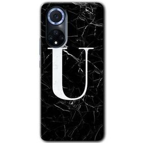 Huawei Nova 9 Siyah Mermer Desenli Ü Harfi Baskılı Uyumlu Silikon Kılıf