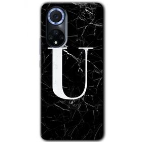 Huawei Nova 9 Siyah Mermer Desenli Ü Harfi Baskılı Uyumlu Silikon Kılıf