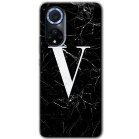 Huawei Nova 9 Siyah Mermer Desenli V Harfi Baskılı Uyumlu Silikon Kılıf