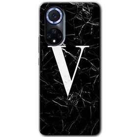 Huawei Nova 9 Siyah Mermer Desenli V Harfi Baskılı Uyumlu Silikon Kılıf