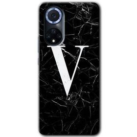 Huawei Nova 9 Siyah Mermer Desenli V Harfi Baskılı Uyumlu Silikon Kılıf