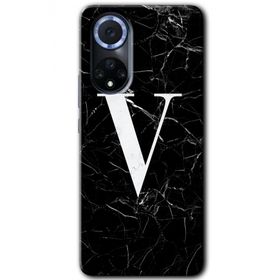Huawei Nova 9 Siyah Mermer Desenli V Harfi Baskılı Uyumlu Silikon Kılıf