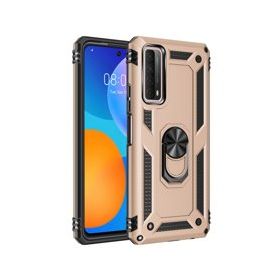 Huawei P Smart 2021 Sofya Yüzüklü Silikon Kapak Gold Kılıf