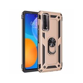 Huawei P Smart 2021 Sofya Yüzüklü Silikon Kapak Gold Kılıf