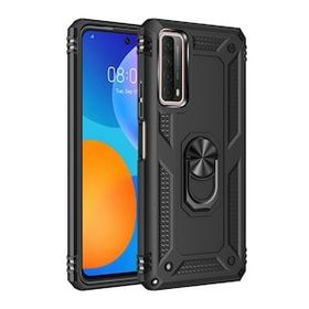 Huawei P Smart 2021 Sofya Yüzüklü Silikon Kapak Siyah Kılıf