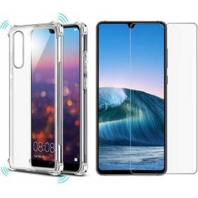 Huawei P30 Lite Kenar Korumalı Şeffaf Antişok Cam Ekran Koruyucu + Uyumlu Silikon Kılıf