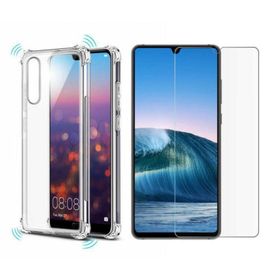 Huawei P30 Lite Kenar Korumalı Şeffaf Antişok Cam Ekran Koruyucu + Uyumlu Silikon Kılıf