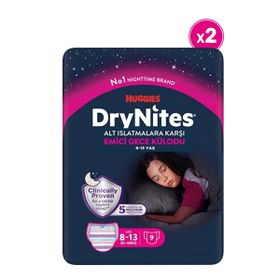 Huggies Drynites 8-13 Yaş 30-48 kg 2 Paket 18 Adet Kız Gece Külodu