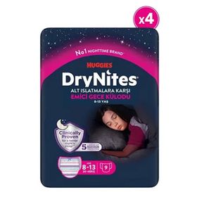 Huggies Drynites 8-13 Yaş 30-48 kg 4 Paket 36 Adet Kız Gece Külodu