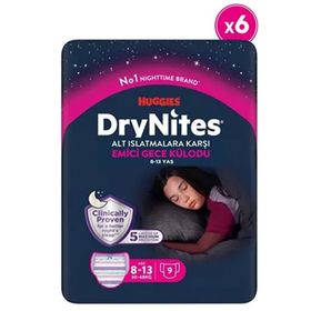 Huggies Drynites 8-13 Yaş 30-48 kg 6 Paket 54 Adet Kız Gece Külodu