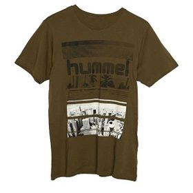 Hummel Dean Erkek Haki Baskılı Bisiklet Yaka Spor Tişört