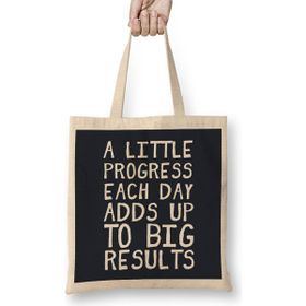 Humuts A Little Progress Each Day Adds Up Gym Inspiration Bez Uzun Saplı Açık Bej Rengi Çanta