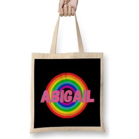 Humuts Abigail Name Personalized Custom Vintage Retro Rainbow Style Design Gift Baby Gift For Her Bez Uzun Saplı Açık Bej Rengi Çanta