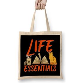 Humuts Adorable Life Essentials Coffee Books Cats Bez Uzun Saplı Açık Bej Rengi Çanta
