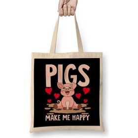 Humuts Adorable Pigs Make Me Happy Cute Piglet Pig Girl Bez Uzun Saplı Açık Bej Rengi Çanta