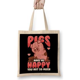 Humuts Adorable Pigs Make Me Happy You Not So Much Bez Uzun Saplı Açık Bej Rengi Çanta