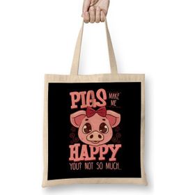 Humuts Adorable Pigs Make Me Happy You Not So Much Bez Uzun Saplı Açık Bej Rengi Çanta