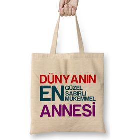 Humuts Anneler Günü Annelere Hediye 025 Bez Uzun Saplı Açık Bej Rengi Çanta