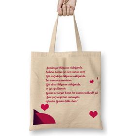 Humuts Anneler Günü Annelere Hediye 041 Bez Uzun Saplı Açık Bej Rengi Çanta