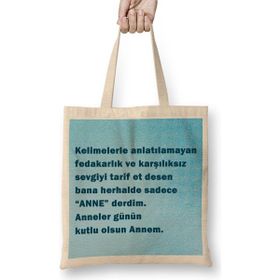 Humuts Anneler Günü Annelere Hediye 043 Bez Uzun Saplı Açık Bej Rengi Çanta