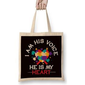 Humuts Autism Awareness Heart Puzzle Autistic Children Son Daughter Bez Uzun Saplı Açık Bej Rengi Çanta