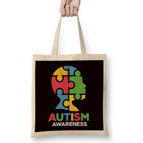 Humuts Autism Awareness Puzzle Head Autistic Support Family Health Bez Uzun Saplı Açık Bej Rengi Çanta