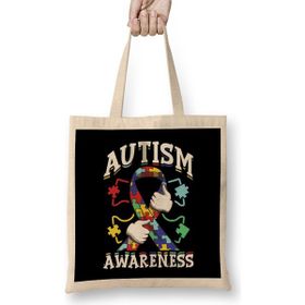Humuts Autism Awareness Ribbon Autism Awareness Supporter Bez Uzun Saplı Açık Bej Rengi Çanta