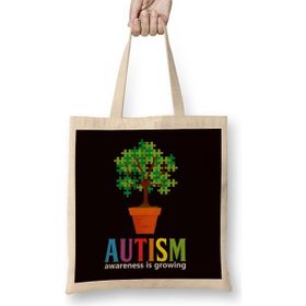 Humuts Autism Awareness Tree Autistic Puzzle Ribbon Special Needs Bez Uzun Saplı Açık Bej Rengi Çanta