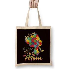 Humuts Autism Mom Mother Awareness Son Daughter Puzzle Ribbon Bez Uzun Saplı Açık Bej Rengi Çanta