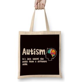 Humuts Autism Seeing World From Different Angle Autistic Awareness Bez Uzun Saplı Açık Bej Rengi Çanta