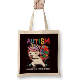 Humuts Autistic Unicorn Autism Awareness Heart Ribbon Puzzle Health Bez Uzun Saplı Açık Bej Rengi Çanta
