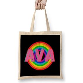 Humuts Ava Name Personalized Custom Vintage Retro Rainbow Style Design Gift Baby Gift For Her Bez Uzun Saplı Açık Bej Rengi Çanta