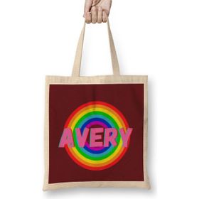 Humuts Avery Name Personalized Custom Vintage Retro Rainbow Style Design Gift Baby Gift For Her Bez Uzun Saplı Açık Bej Rengi Çanta