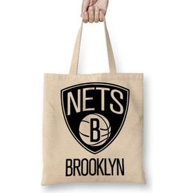 Humuts Basketbol Takımı Brooklyn Nets Bez Uzun Saplı Açık Bej Rengi Çanta