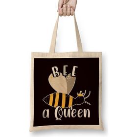 Humuts Be Queen Funny Honey Bee Beautiful Beekeeper Honeycomb Bees Uzun Saplı Açık Bej Bez Çanta