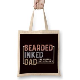 Humuts Bearded Inked Dad Papa Daddy Stepdad Father Husband Family Uzun Saplı Açık Bej Bez Çanta