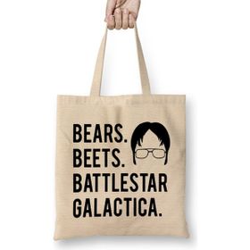 Humuts Bears Beets Battlestar Galactica the Office 01 Uzun Saplı Açık Bej Bez Çanta