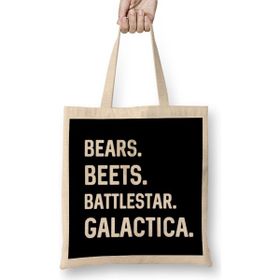 Humuts Bears Beets Battlestar Galactica the Office 04 Uzun Saplı Açık Bej Bez Çanta