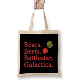 Humuts Bears Beets Battlestar Galactica the Office Uzun Saplı Açık Bej Bez Çanta