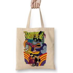 Humuts Beatles Yellow Submarine Uzun Saplı Açık Bej Bez Çanta