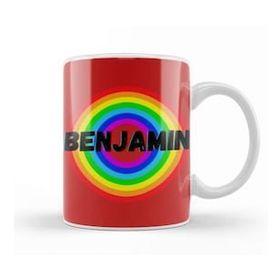 Humuts Benjamin Name Custom Vintage Retro Rainbow Style Design Giftbaby Gift For Him Kupa Bardak