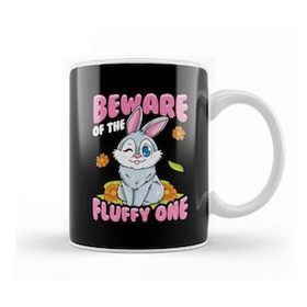 Humuts Beware Of The Fluffy One Adorable Bunny Rabbit Kupa Bardak